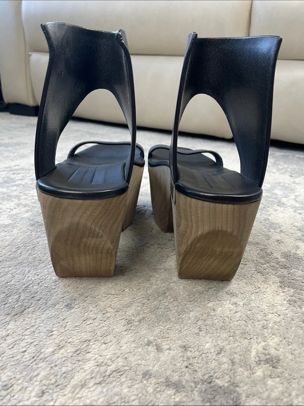 Rare Rick Owens Faun Monster Geta Platform Sandals Black Leather Sz 37 - Picture 10 of 16